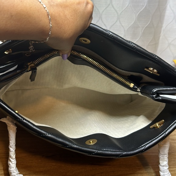 New Tory Burch Black Tote with Golden Chain Kira Chevron  New $598 - Picture 8 of 9